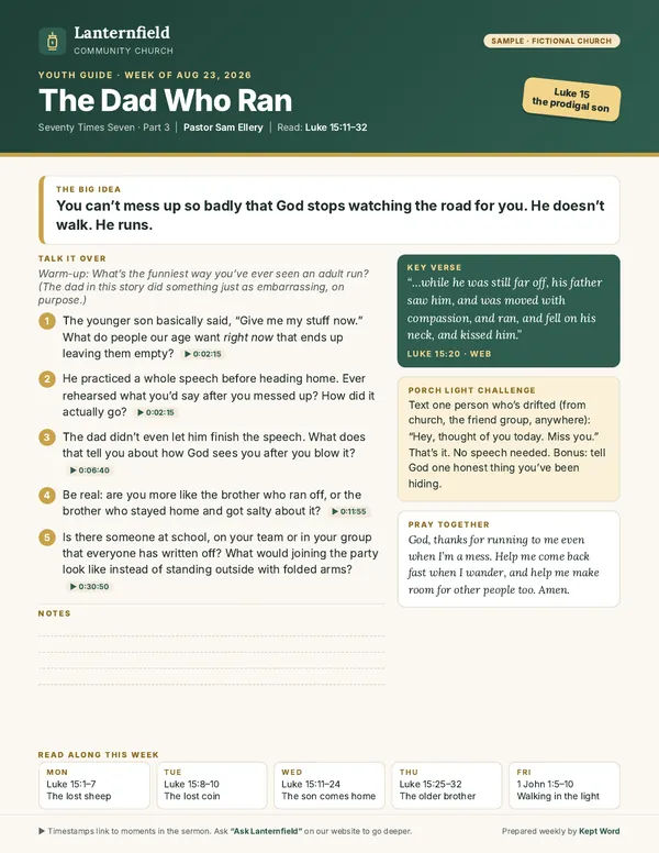 Youth guide titled The Dad Who Ran, Luke 15:11-32